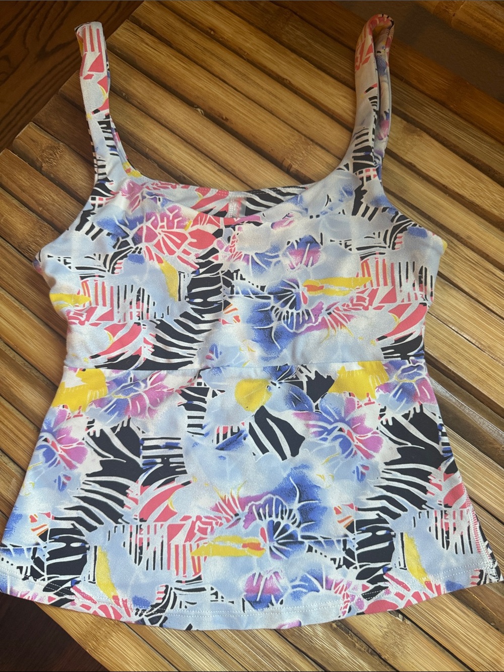 XS FP Movement by Free People Floral Print Tank Top - Pink, Blue, Yellow, Black